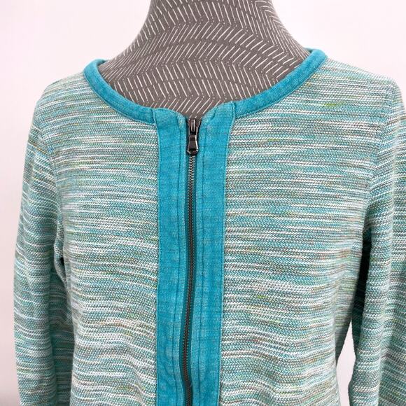 Coldwater Creek Bright Blue Aqua Multi Space Dye Zip Cardigan Sweater Jacket M - Picture 4 of 14